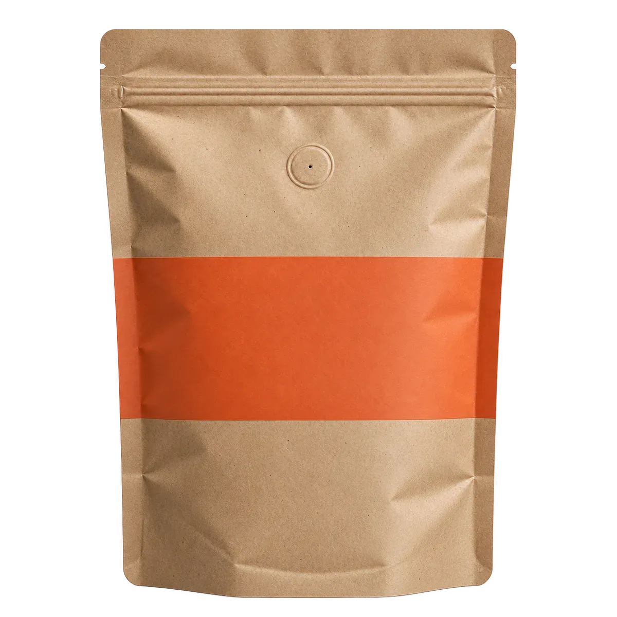 Pungă kraft mare, de 1 kg, cu bandă teracotă, pe fundal colorat