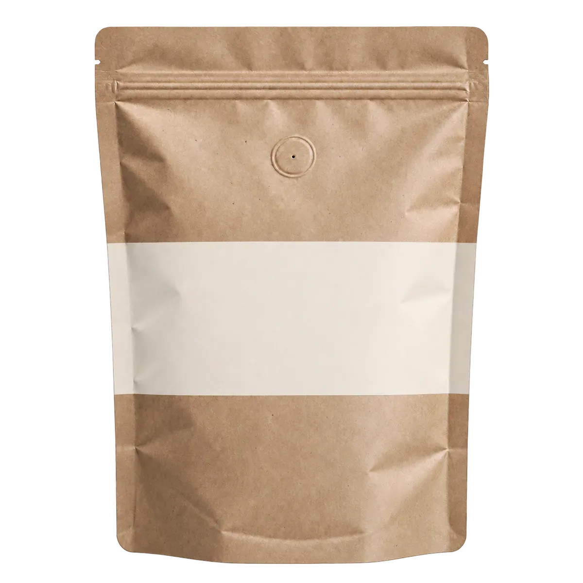 Pungă kraft mare, de 1 kg, cu bandă nisip, pe fundal colorat